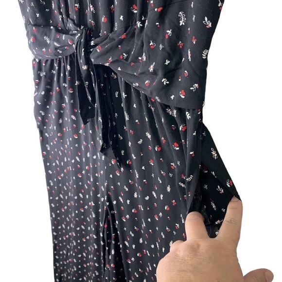 J Jill Floral Tie Front Wide-Leg Jumpsuit Womens Size L Black Red NWT $129 - Picture 9 of 12